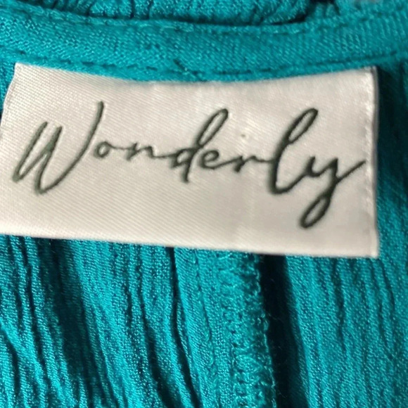 NWT WONDERLY WOMENS SIZE XL TEAL PEASANT WOVEN TOP RUFFLE COLLAR CUFFS - Picture 7 of 12